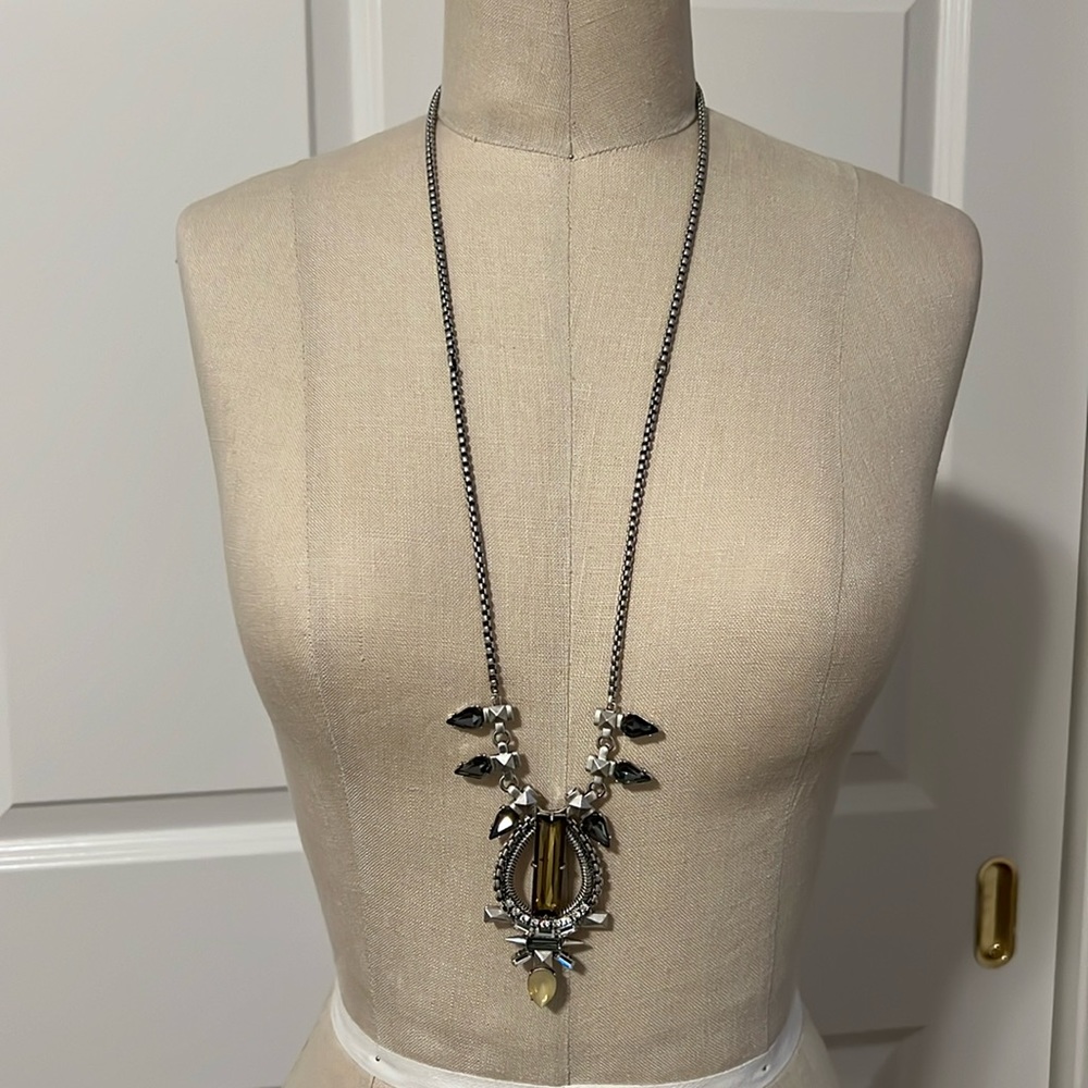 Stella & Dot Gunmetal Necklace with Smoky and Yellow Accents